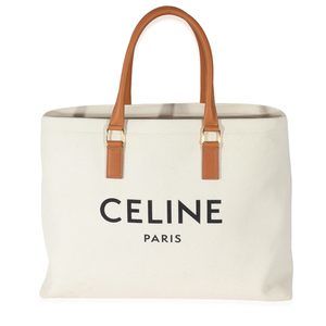 Celine Natural Canvas Tan Calfskin Horizontal Cabas Tote